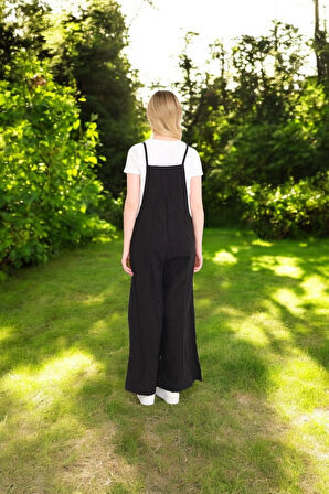 Yazlık Bol Kesim Askılı Keten Tulum