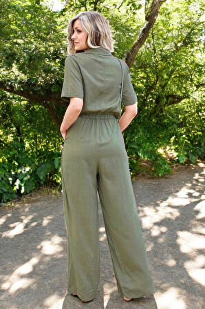 Yazlık Kısa Kollu Rahat Keten Tulum