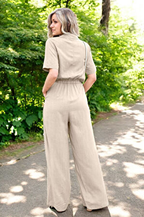 Kısa Kollu Yazlık Rahat Keten Tulum