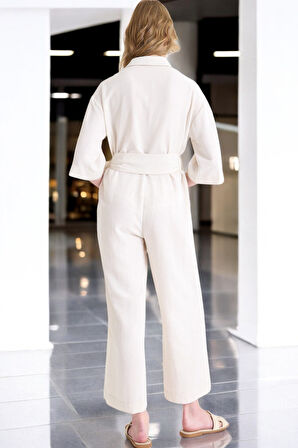 Yazlık Rahat Gömlek Yaka Keten Tulum