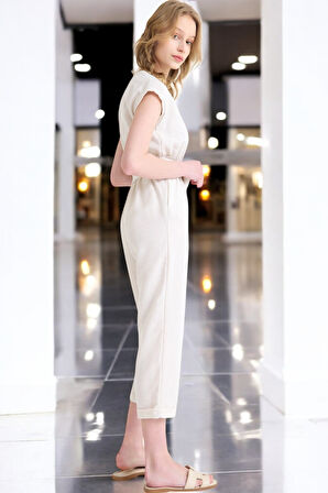 Yazlık V Yaka Kolsuz Keten Takım