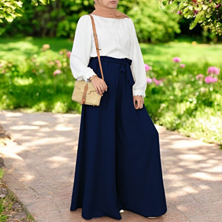 Yazlık Kemerli Keten Şalvar Pantolon