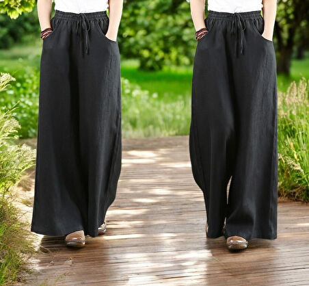 Yazlık Beli Lastikli Şık Keten Pantolon