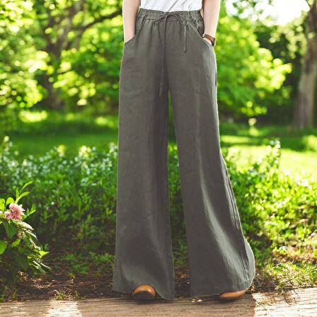 Yazlık Beli Lastikli Tarz Keten Pantolon