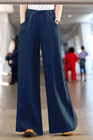 Günlük Beli Bağcıklı Tasarım Keten Pantolon