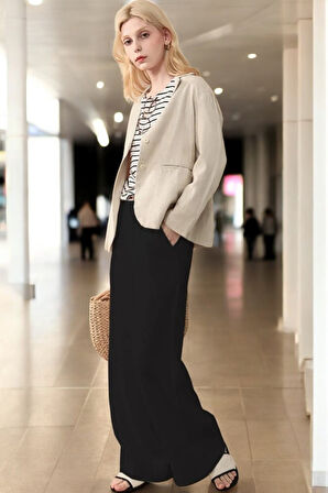 Yazlık Düğmeli Şık Keten Pantolon