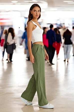 Yazlık Düğmeli Keten Kadın Pantolon