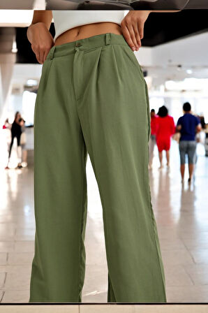 Yazlık Düğmeli Keten Kadın Pantolon