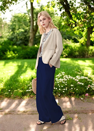 Günlük Tasarım Düğmeli Keten Pantolon