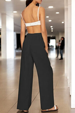 Günlük Beli Bağzıklı Şık Keten Pantolon