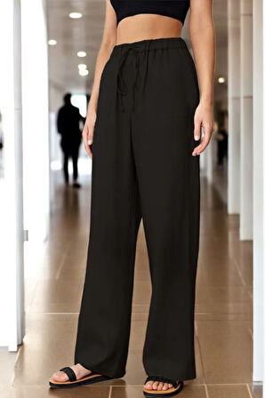 Günlük Beli Bağzıklı Şık Keten Pantolon