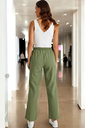 Beli Bağcıklı Yazlık Kadın Keten Pantolon