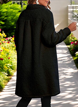 Kışlık Cep Detaylı Rahat Peluş Ceket