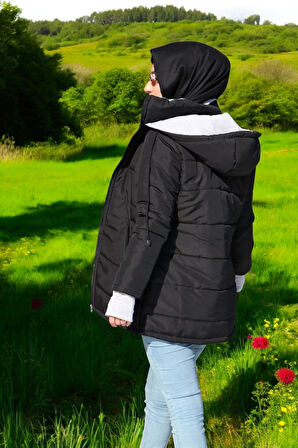 Kışlık Su Geçirmez Kapüşonlu Eldiven Detaylı Uzun Şişme Mont