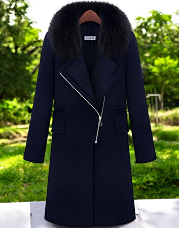 Kışlık Çıkarılabilir Kürk Yaka Kaşe Kaban