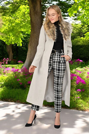 Kışlık Kürklü Yaka Kaşmir Kaşe Kaban