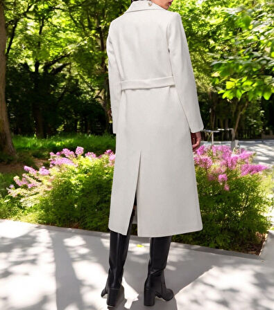 Kışlık Düğme Detaylı Kaşmir Kaşe Kaban