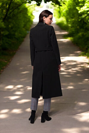 Kışlık Düğme Detaylı Kaşmir Kadın Kaşe Kaban