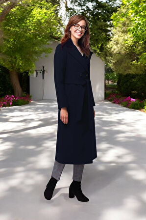 Kışlık Kemer Detaylı Kaşmir Kaşe Kadın Kaban