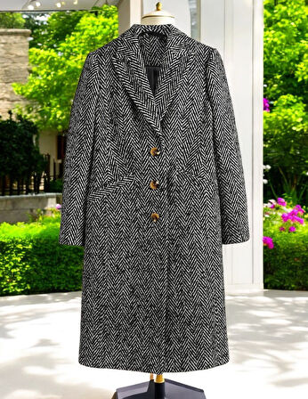 Kışlık Astarlı Balık Sırtı Detaylı Kaşmir Kaban