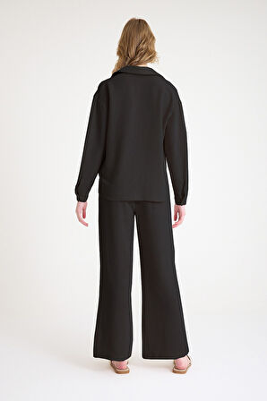 Yazlık Gömlek Pantolon İkili Siyah Keten Takım