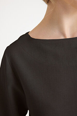 Yazlık Beli Kemerli Alt Üst Şık Siyah Keten Takım