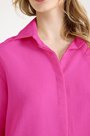 Günlük Fuşya Keten İkili Takım Alt Üst