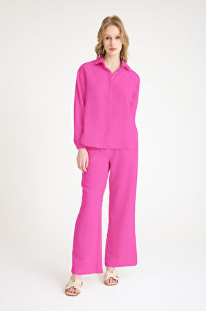 Günlük Fuşya Keten İkili Takım Alt Üst