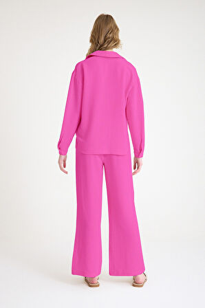 Günlük Fuşya Keten İkili Takım Alt Üst