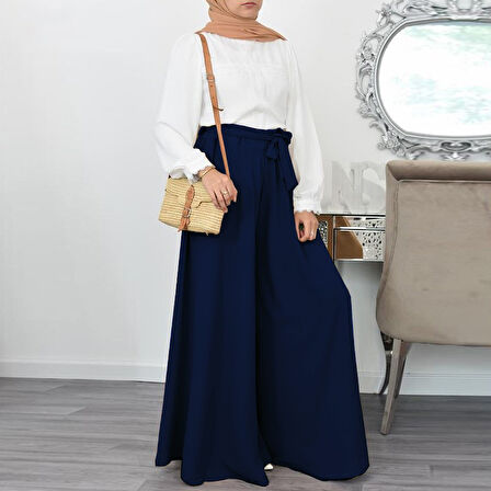 Keten Kemerli Kadın Pantolon Şalvar