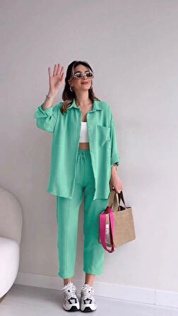 Pantolon Gömlek Keten Günlük İkili Takım Elbise