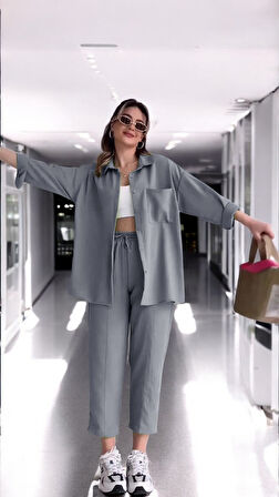 Yazlık Gri Alt Üst Keten Takım