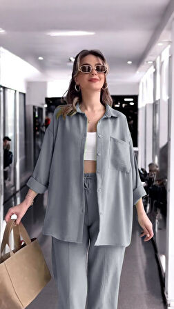 Yazlık Gri Alt Üst Keten Takım