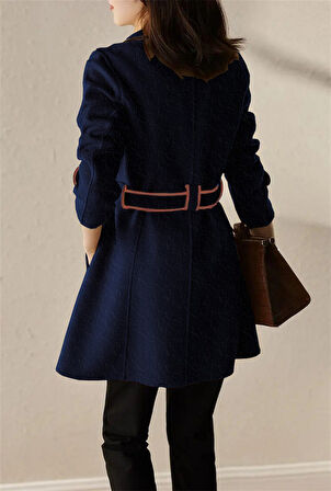 Kaşe Kadın Şık Yaka Kaban ve Kemer