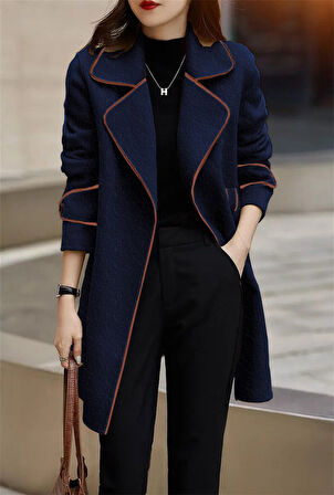 Özel Tasarım Kaşe Kadın Şık Yaka Kaban ve Kemer