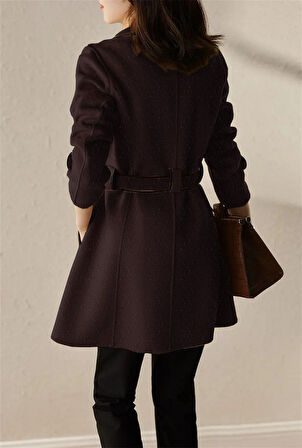 Kaşe Kadın Şık Yaka Kaban ve Kemer