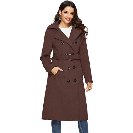 Aksesuarlı Kaşe Kaban Kemer Detaylı