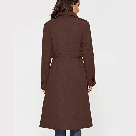 Aksesuarlı Kaşe Kaban Kemer Detaylı