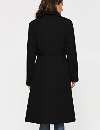 Aksesuarlı Kaşe Kaban Kemer Detaylı