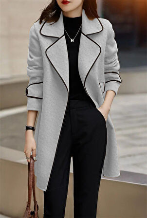 Kaşe Kadın Şık Yaka Kaban ve Kemer