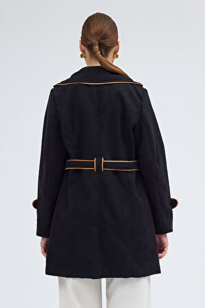 Kaşe Kadın Şık Yaka Kemerli Kaban