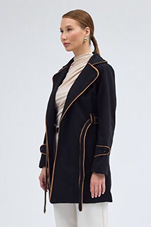 Kaşe Kadın Şık Yaka Kemerli Kaban