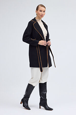 Kaşe Kadın Şık Yaka Kemerli Kaban