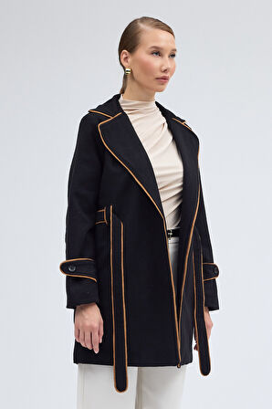 Kaşe Kadın Şık Yaka Kemerli Kaban