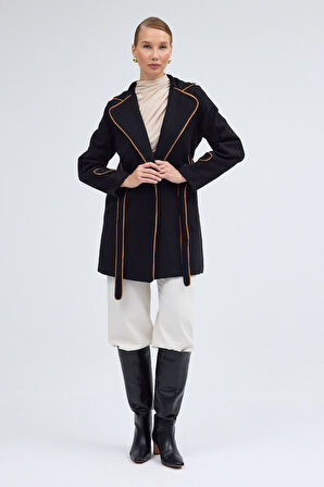 Kaşe Kadın Şık Yaka Kemerli Kaban