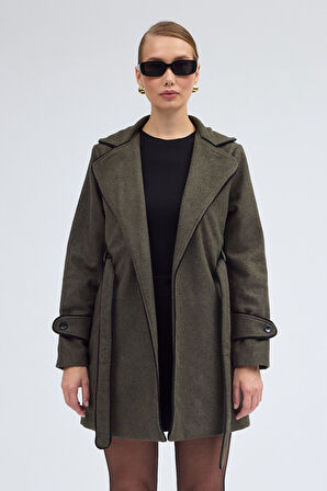 Kaşe Kadın Şık Tasarım Yaka Kaban ve Kemer