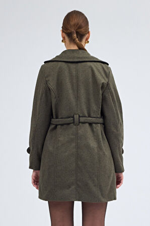 Kaşe Kadın Şık Tasarım Yaka Kaban ve Kemer