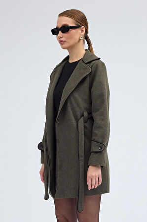 Kaşe Kadın Şık Tasarım Yaka Kaban ve Kemer