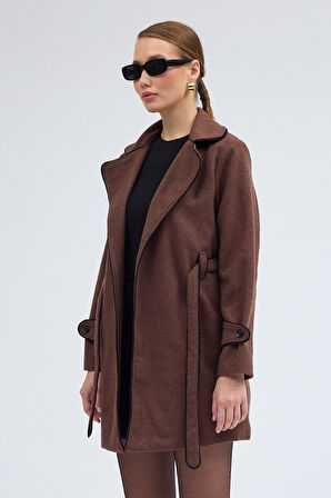 Kaşe Kadın Şık Yaka Kaban ve Kemer