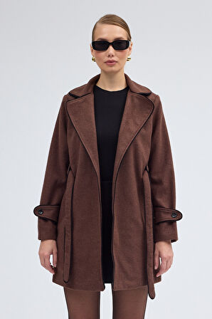 Kaşe Kadın Şık Yaka Kaban ve Kemer